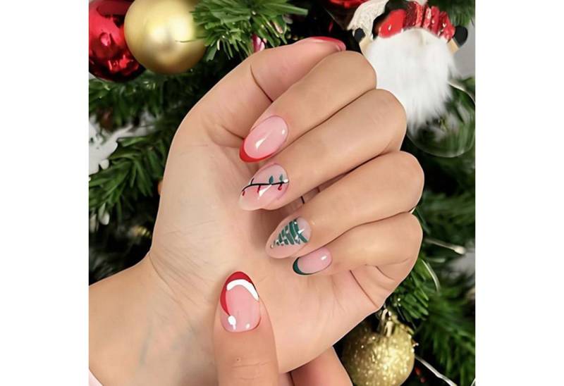 trends for living Kunstfingernägel 24 künstliche Weihnachtsnägel mit Mandel und roter Weihnachtsmannmütze, 24-tlg. von trends for living