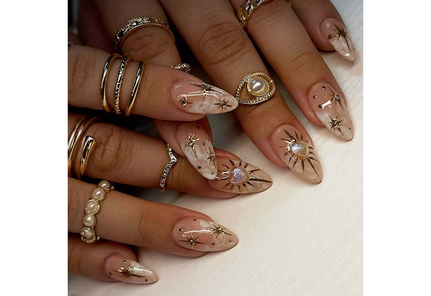 trends for living Kunstfingernägel 24 press French-Maniküre mandelförmige abnehmbare künstliche Nägel, 24-tlg. von trends for living