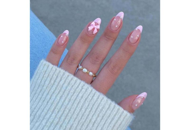 trends for living Kunstfingernägel 24 press abnehmbare rosafarbene French-Nagelspitzen mit Perlenschleife, 24-tlg. von trends for living