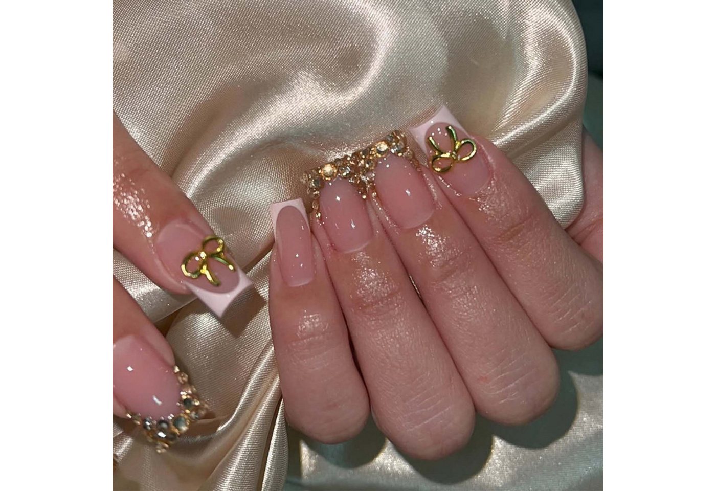 trends for living Kunstfingernägel 24 press golden abnehmbaren künstlichen Nägeln mit Diamanten, 24-tlg. von trends for living