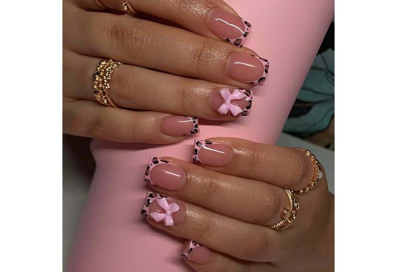 trends for living Kunstfingernägel 24 stuck abnehmbare künstliche Fingernägel mit rosa Leopardenmuster, 24-tlg. von trends for living