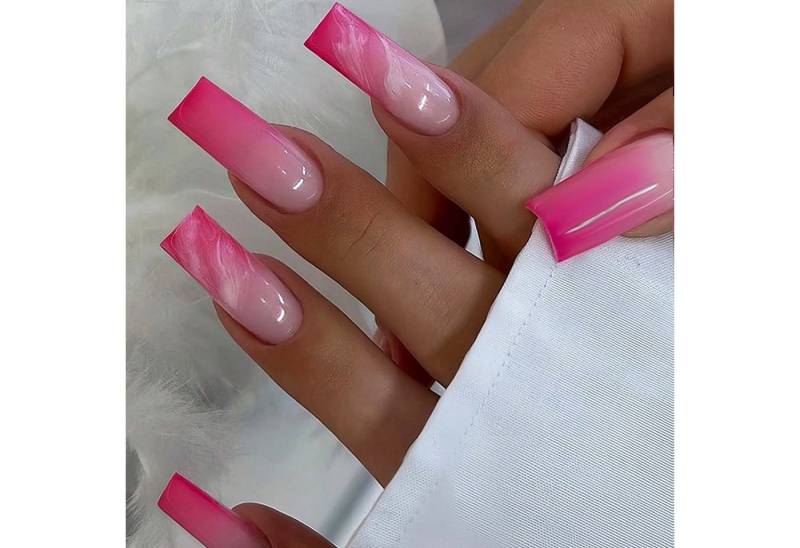 trends for living Kunstfingernägel 24 stuck rechteckige rosafarbene abnehmbare künstliche Fingernägel, 24-tlg. von trends for living