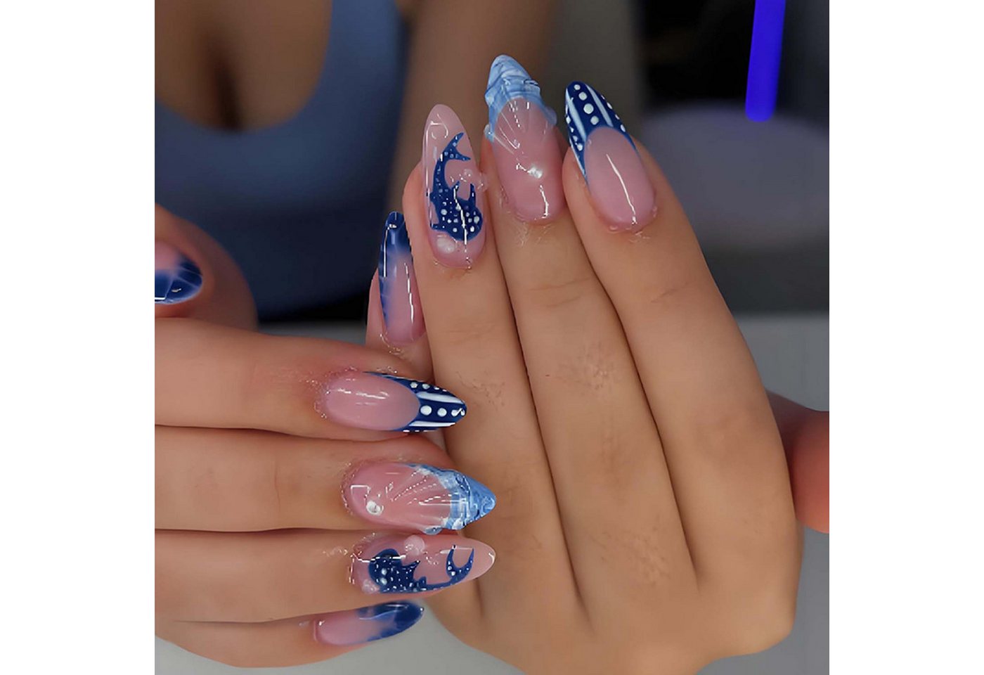trends for living Kunstfingernägel 24-teiliges Set künstlicher Fingernägel mit 3D-Delfinmuster, 24-tlg. von trends for living