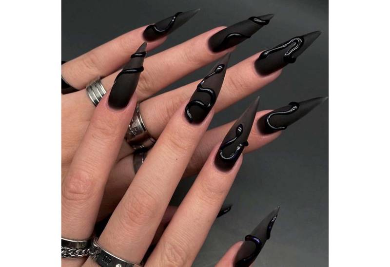 trends for living Kunstfingernägel 24press lange spitze künstliche Fingernägel 3D-Schlangenform schwarzem, 24-tlg. von trends for living