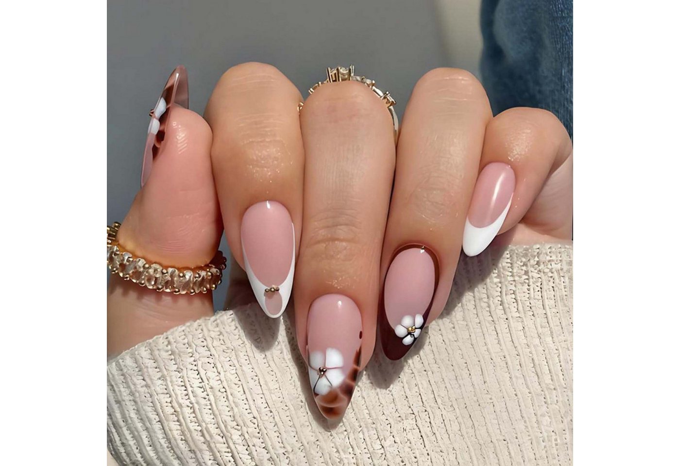 trends for living Kunstfingernägel 24stuck Künstliche Nägel floralem Strass-Leopardenmuster französischem, 24-tlg. von trends for living