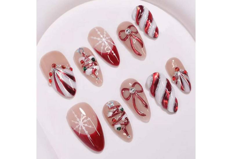 trends for living Kunstfingernägel 30 Press Nagelspitzen kariertem Schleifen-Diamant-Weihnachtsbaum-Motiv, 30-tlg. von trends for living