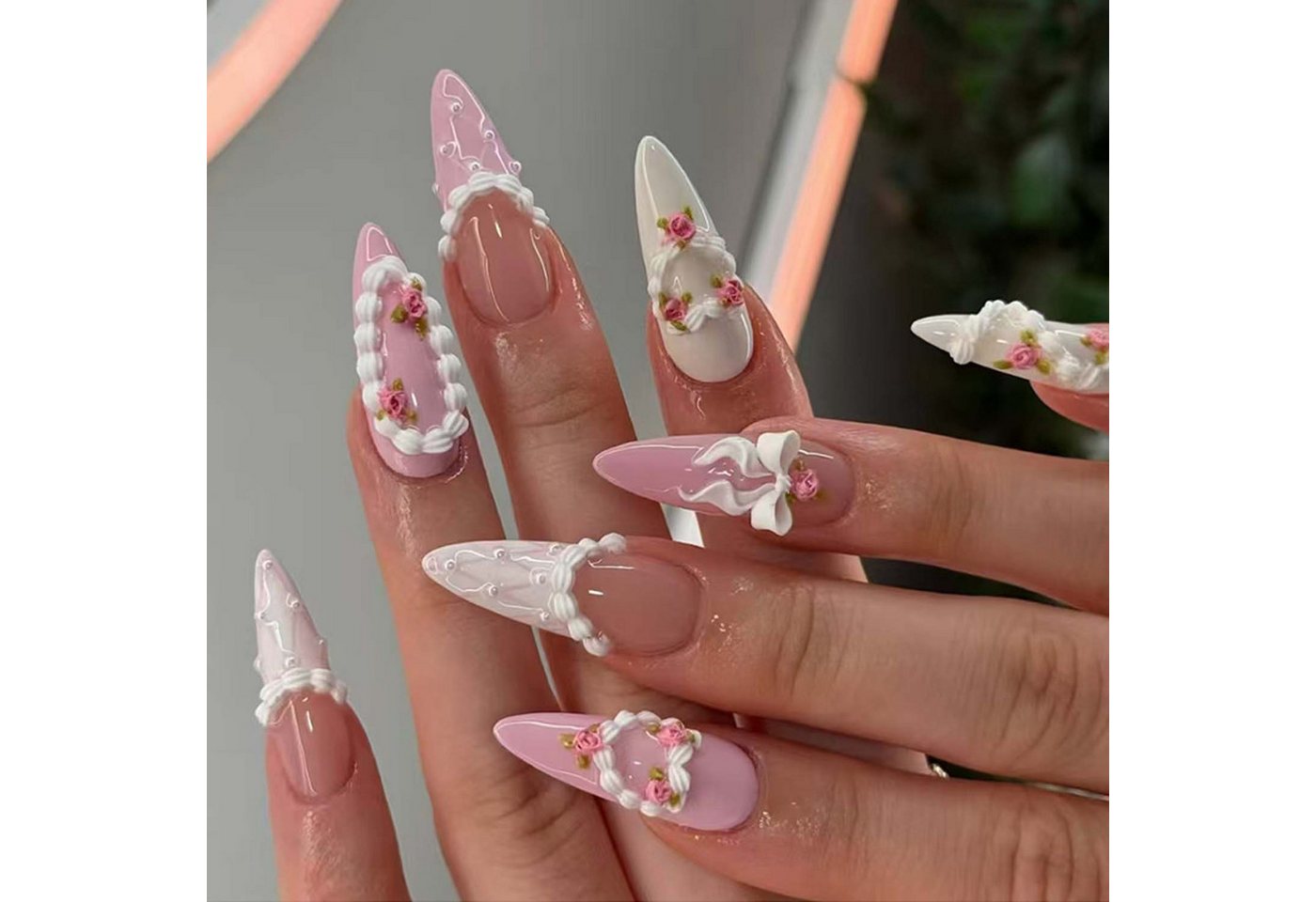 trends for living Kunstfingernägel 30 Stück rosafarbene mandelförmige niedliche künstliche Nagelkunst, 30-tlg. von trends for living