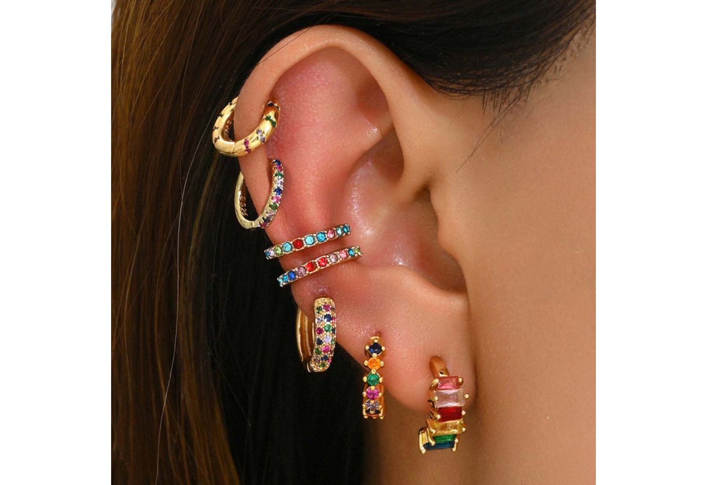 trends for living Ohrring-Set 7er Ohrring-Set Messing vergoldet und mit farbigen Diamanten besetzt (7-tlg) von trends for living