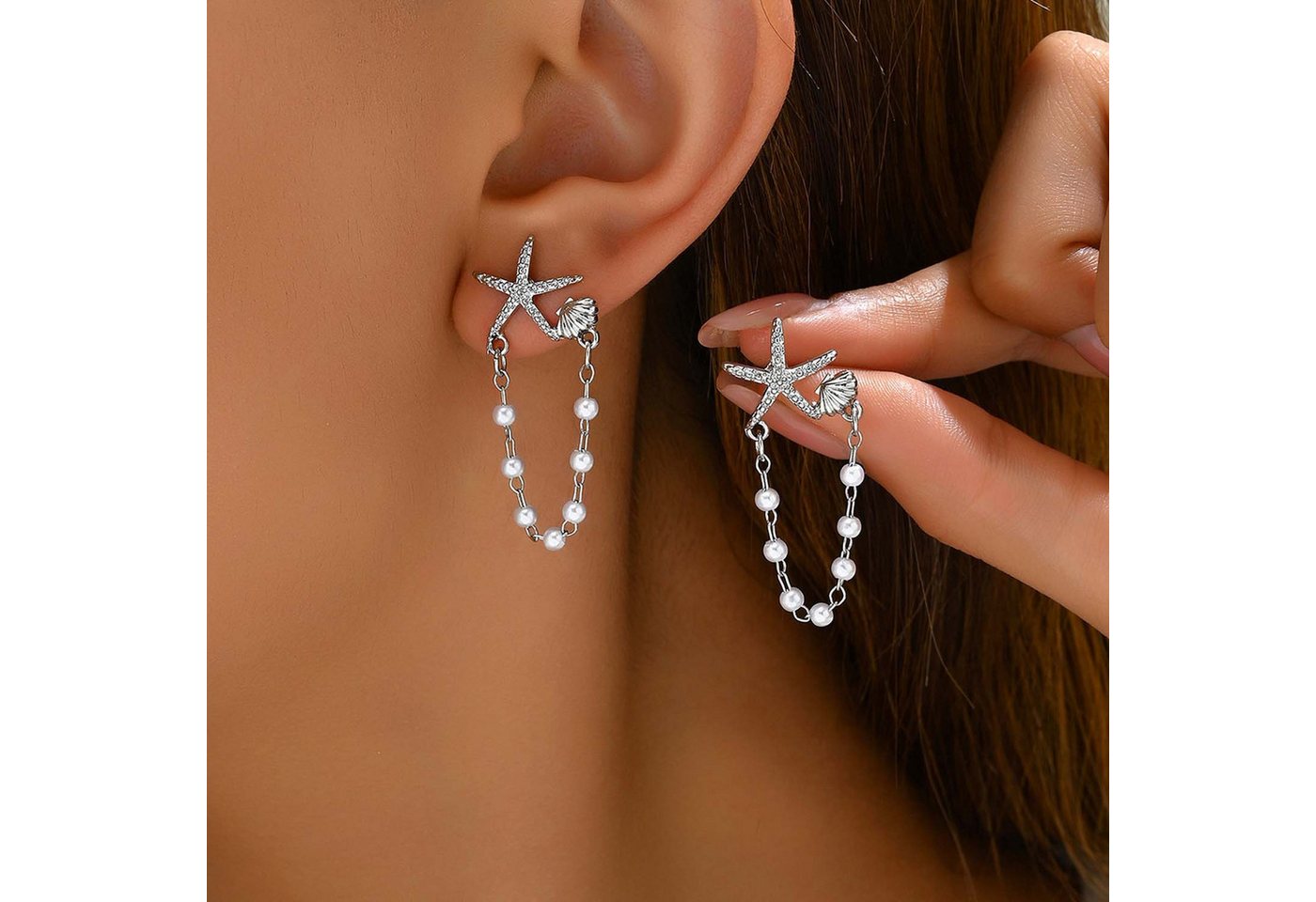 trends for living Ohrring-Set Damenohrringe mit Stern, Muschel und Perlenmotiv, vielseitige Ohrringe von trends for living