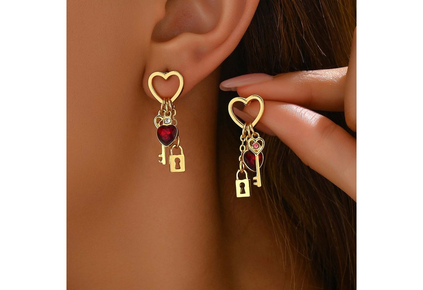 trends for living Ohrring-Set Herzförmige Ohrringe diamantbesetzte schlossförmige Nischenohrringe von trends for living