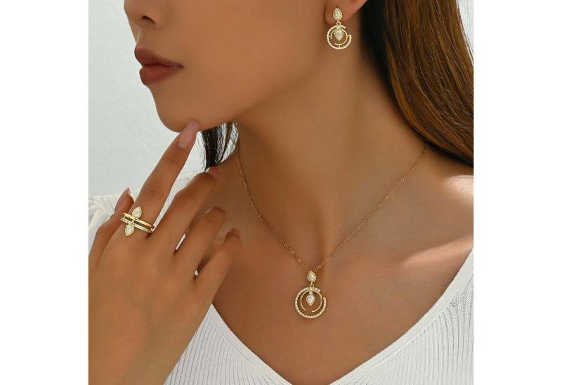 trends for living Schmuckset Halskette Ohrringe Ring aus gestapelten tropfenförmigen Zirkonsteinen von trends for living