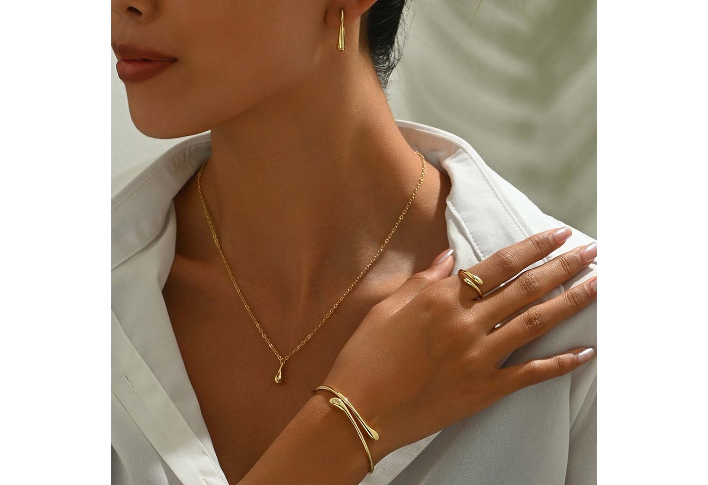 trends for living Schmuckset Ring Tropfendesign, verstellbaren Armreif, Ohrringen und Halskette. von trends for living