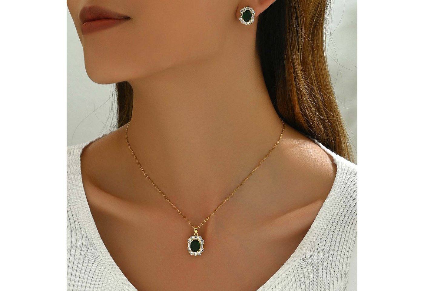 trends for living Schmuckset Schmuckset Halskette und Ohrringen mit grünem Zirkonia-Anhänger von trends for living