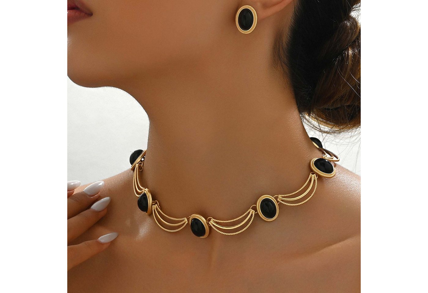 trends for living Schmuckset Schmuckset Vintage-Edelsteinintarsien-Design Ohrringe und Halskette von trends for living