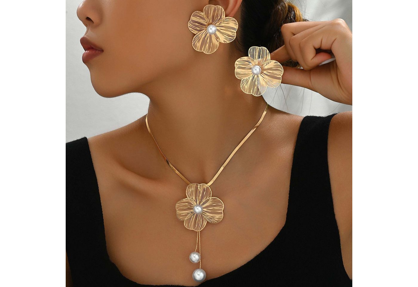 trends for living Schmuckset Schmuckset für Damen floraler und perlenbesetzter Halskette Ohrringen von trends for living