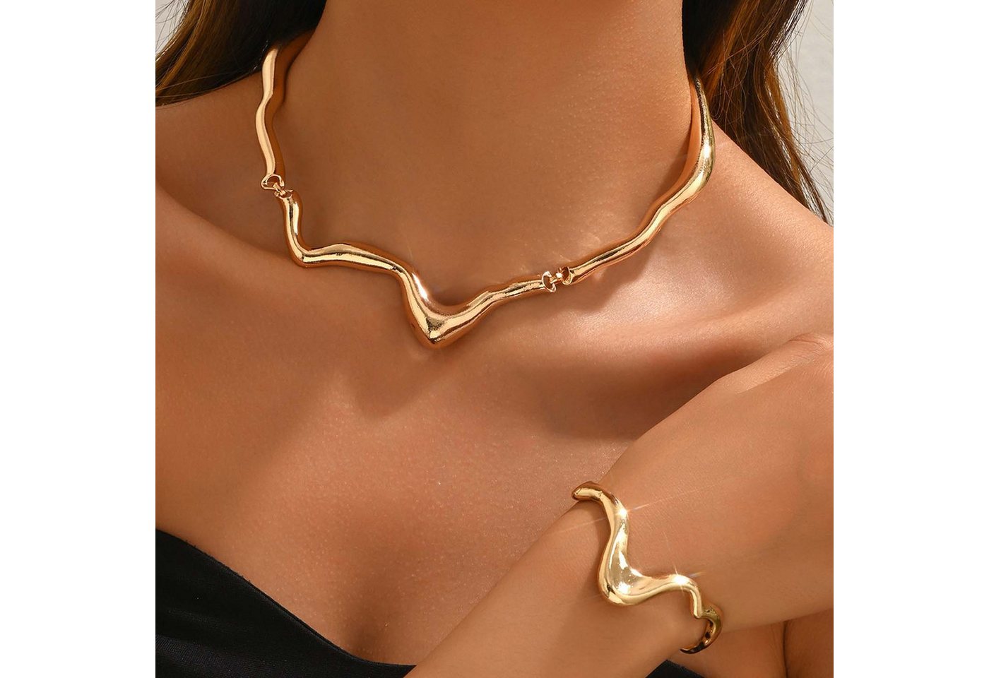 trends for living Schmuckset Schmuckset für Damen mit gedrehtem Metalldesign: Armband und Halskette von trends for living