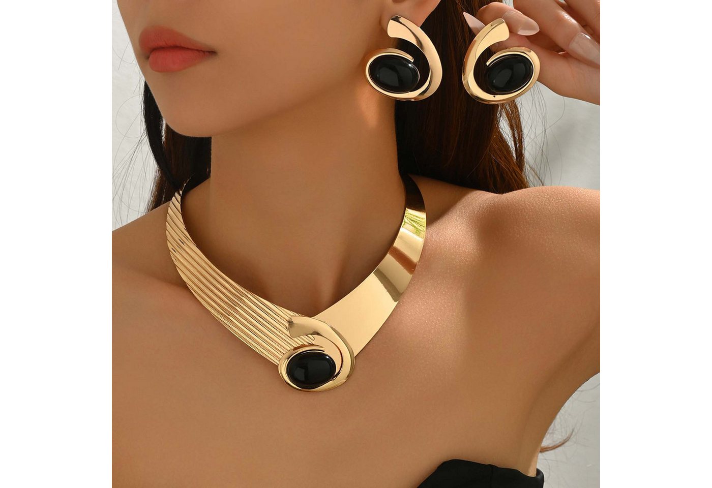 trends for living Schmuckset Schmuckset für Damen: Geometrische Edelsteinkette vielseitige Ohrringe von trends for living