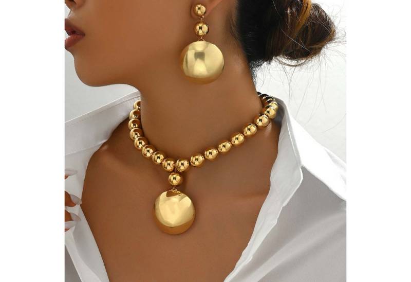 trends for living Schmuckset Schmuckset für Damen: Halskette mit Metallperlen und Anhängerohrringen von trends for living