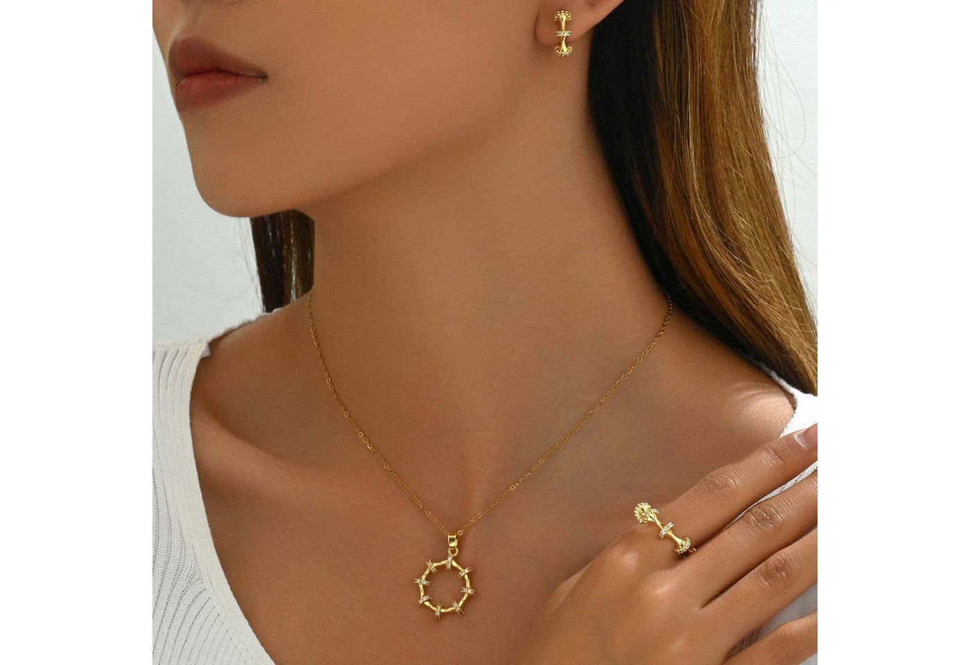 trends for living Schmuckset Schmuckset in Bambusform, runder Silhouette und synthetischem Zirkon von trends for living