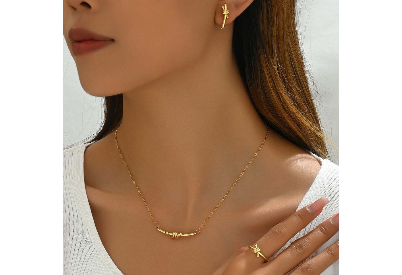 trends for living Schmuckset Schmuckset minimalistischen Stil geknoteten Goldkette Ohrringen Ring. von trends for living
