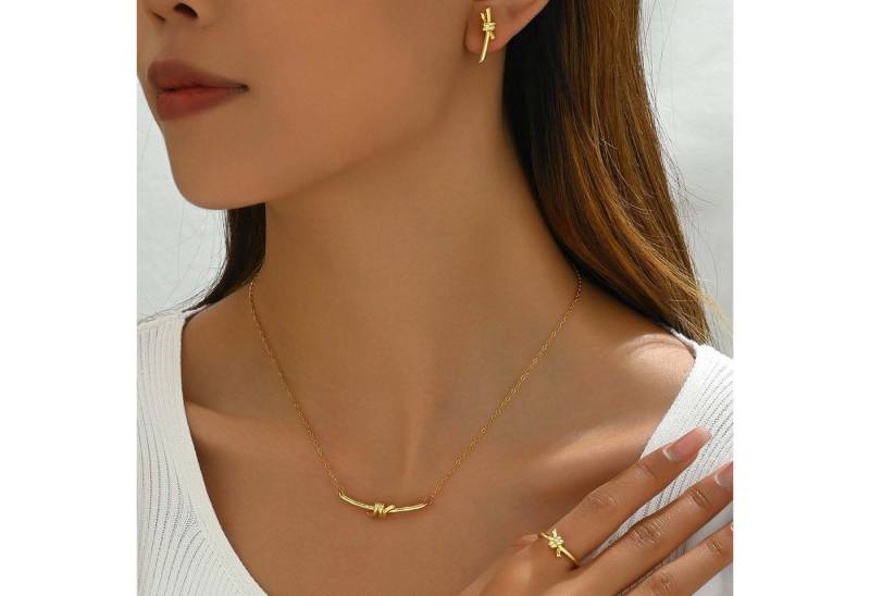 trends for living Schmuckset Schmuckset minimalistischen Stil geknoteten Goldkette Ohrringen Ring. von trends for living