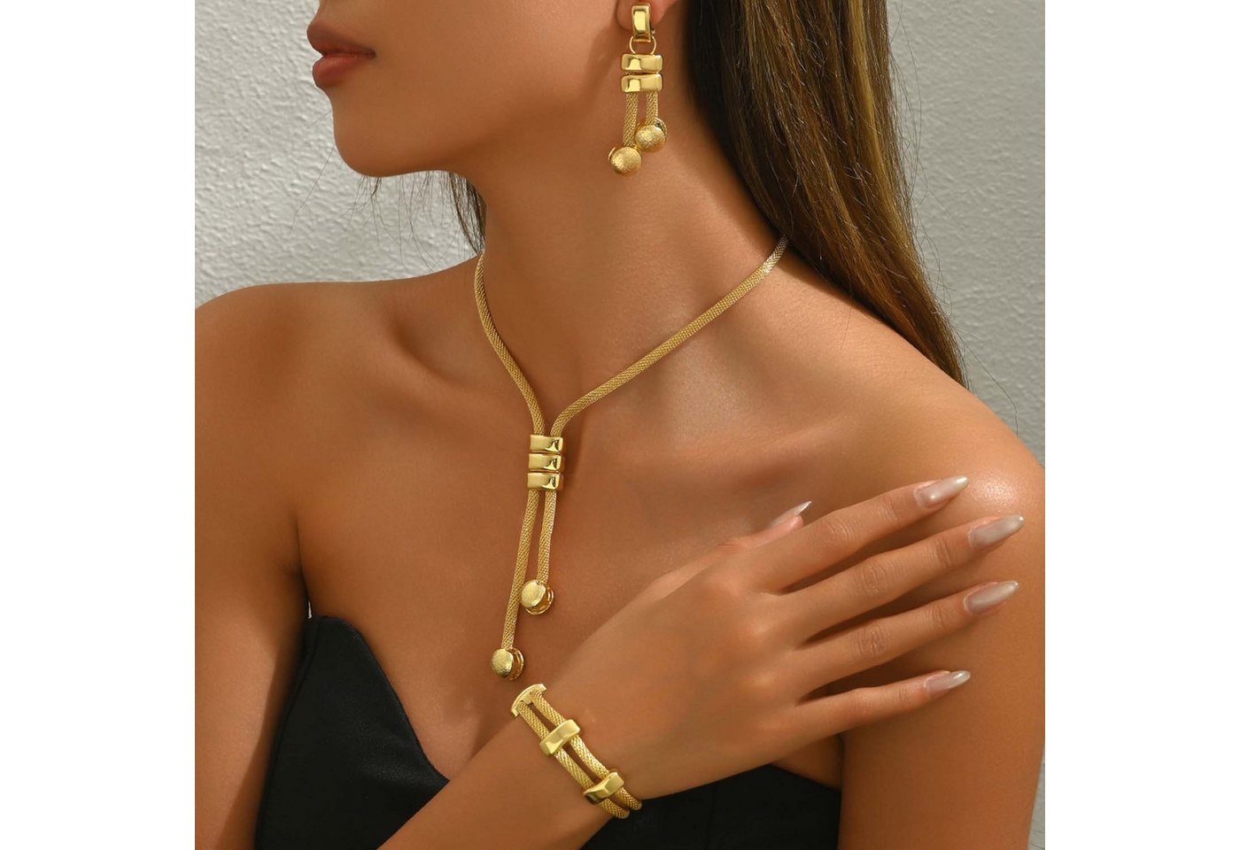 trends for living Schmuckset Schmuckset: Lange Halskette geometrische Quastenohrringe Armband von trends for living