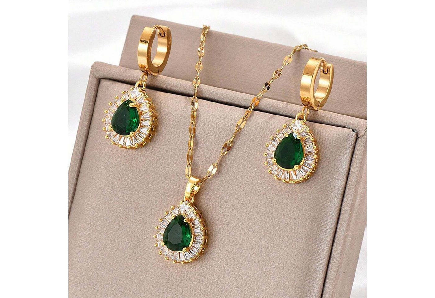 trends for living Schmuckset Vintage-Kupfer-Smaragd-Halskette und Ohrringe – Halskette und Ohrringe von trends for living