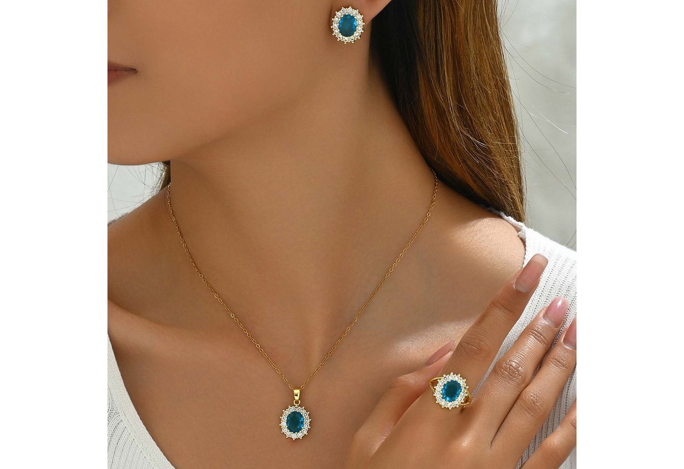 trends for living Schmuckset Vintage Ring Ohrring und Halskettenset hochwertiges Zirkon-Schmuckset von trends for living