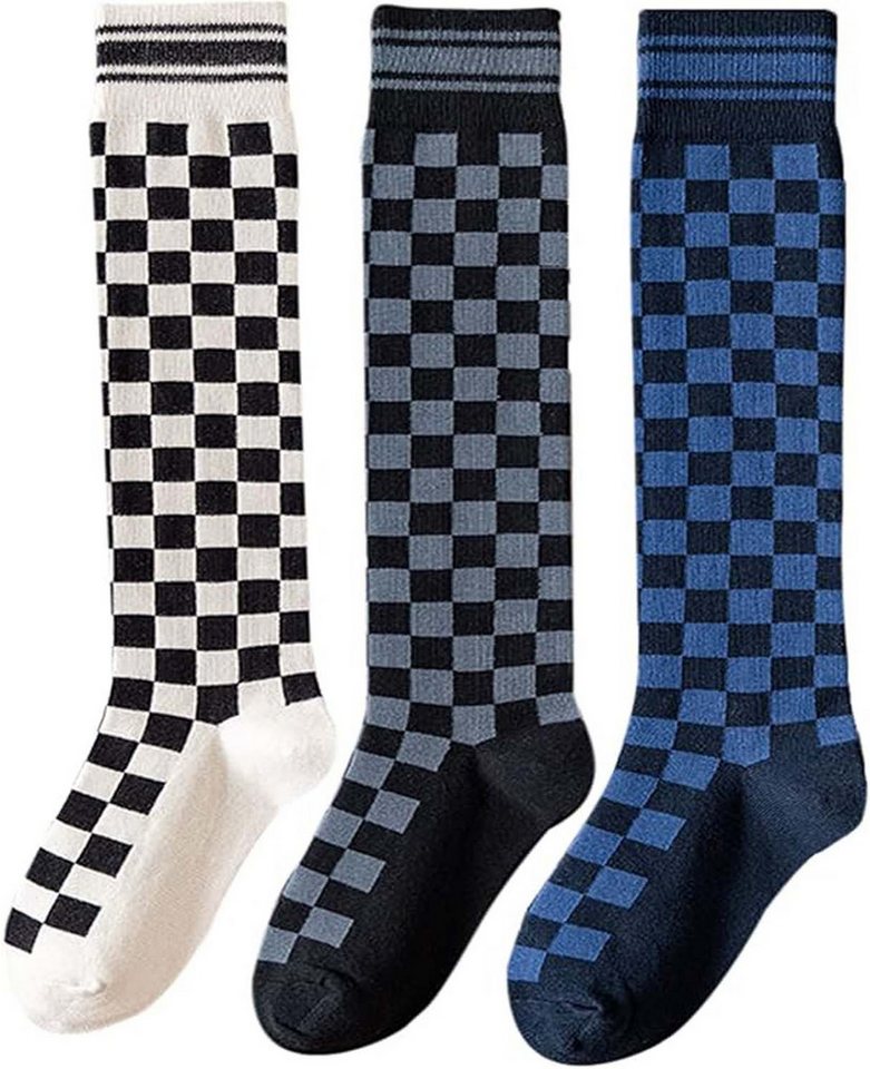 trends for living Socken Dreierpack Mädchen Damen Wadenstrümpfe Schachbrett Mädchensocken 35-39 (3-Paar) von trends for living