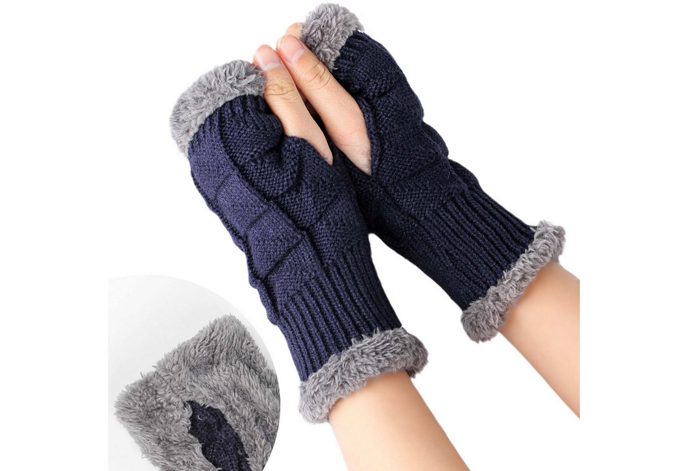 trends for living Strickhandschuhe Strickhandschuhe Klassisch mit Fleece Futter Warme Halb Handschuhe von trends for living