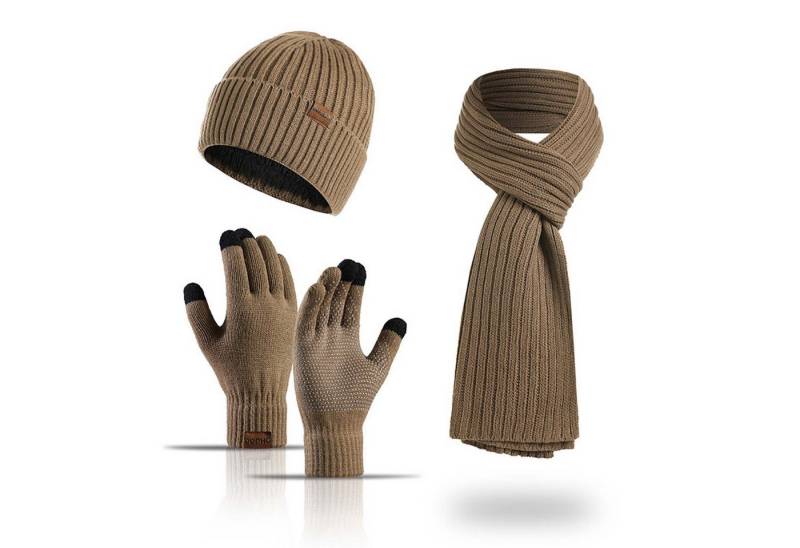 trends for living Strickmütze Dreiteiliges Schal und Mützenset Strickmützenset einfarbig für Winter von trends for living