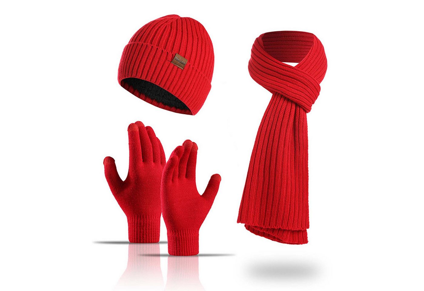 trends for living Strickmütze Dreiteiliges Schal und Mützenset Strickmützenset einfarbig für Winter von trends for living