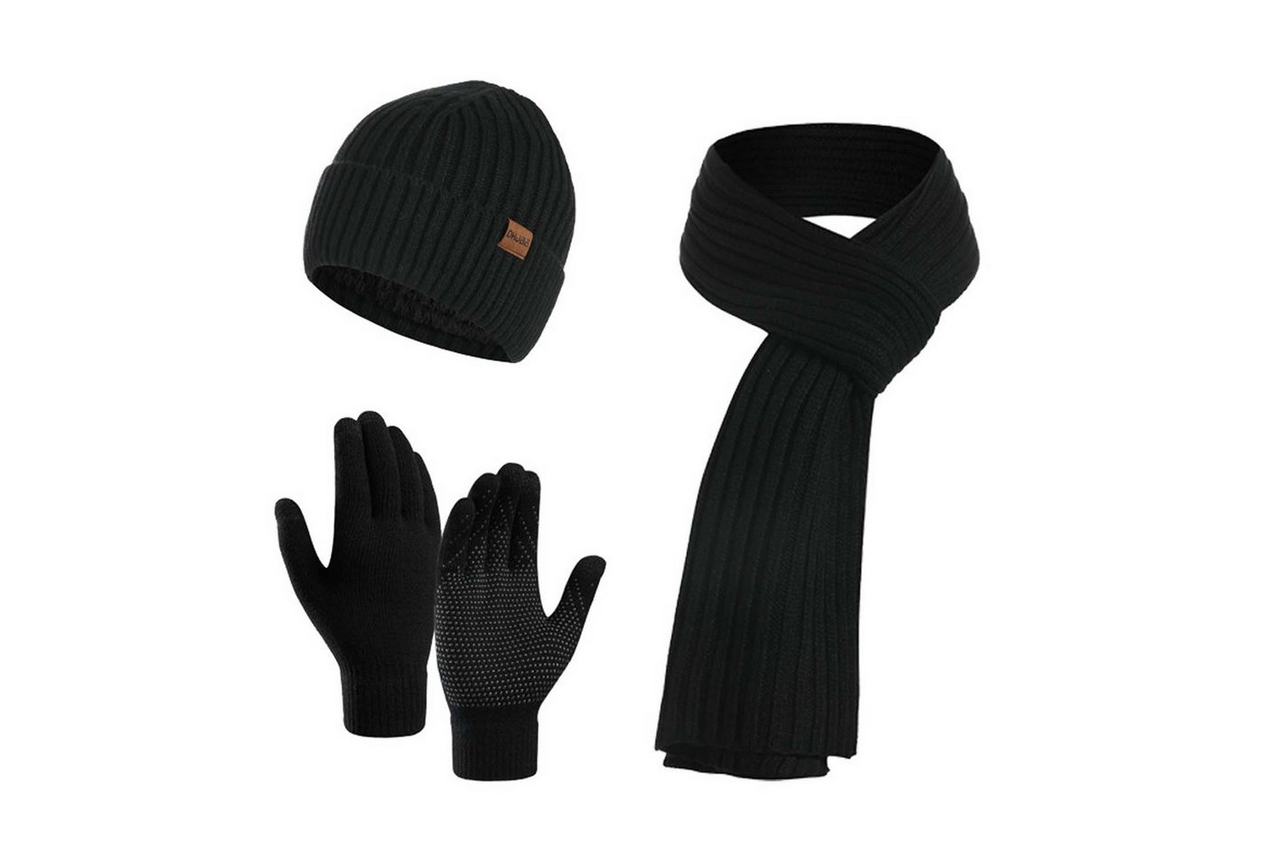 trends for living Strickmütze Dreiteiliges Schal und Mützenset Strickmützenset einfarbig für Winter von trends for living