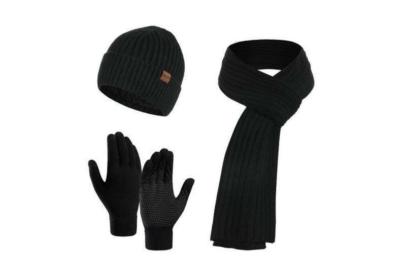 trends for living Strickmütze Dreiteiliges Schal und Mützenset Strickmützenset einfarbig für Winter von trends for living