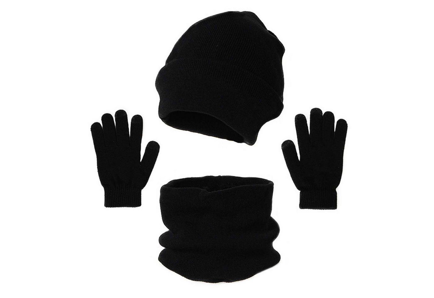 trends for living Strickmütze Winterwarmes Set:Mütze Schal und Handschuhe (schwarz dreiteiliges Set) von trends for living