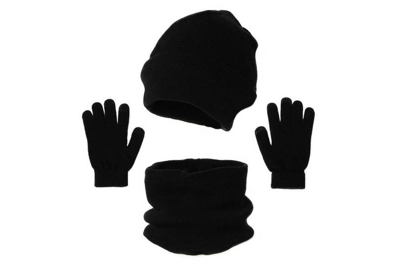 trends for living Strickmütze Winterwarmes Set:Mütze Schal und Handschuhe (schwarz dreiteiliges Set) von trends for living