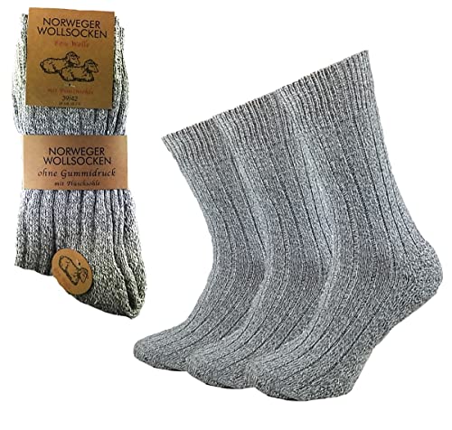 trends4cents 3 Paar Norweger Socken Grau Größe 43-46 Wintersocken für warme Füße 30% Wolle von trends4cents