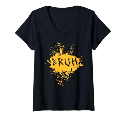 Damen Bruh Lustiger Spruch Meme Bro Boy Mädchen Kinder Jugend Teenager Slang T-Shirt mit V-Ausschnitt von trendy Funny Sayings Bruh Meme Video Game co.