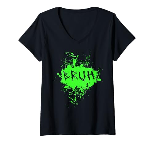 Damen Bruh Lustiger Spruch Meme Bro Boy Mädchen Kinder Jugend Teenager Slang T-Shirt mit V-Ausschnitt von trendy Funny Sayings Bruh Meme Video Game co.