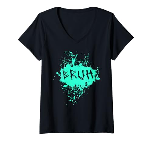 Damen Bruh Lustiger Spruch Meme Bro Boy Mädchen Kinder Jugend Teenager Slang T-Shirt mit V-Ausschnitt von trendy Funny Sayings Bruh Meme Video Game co.