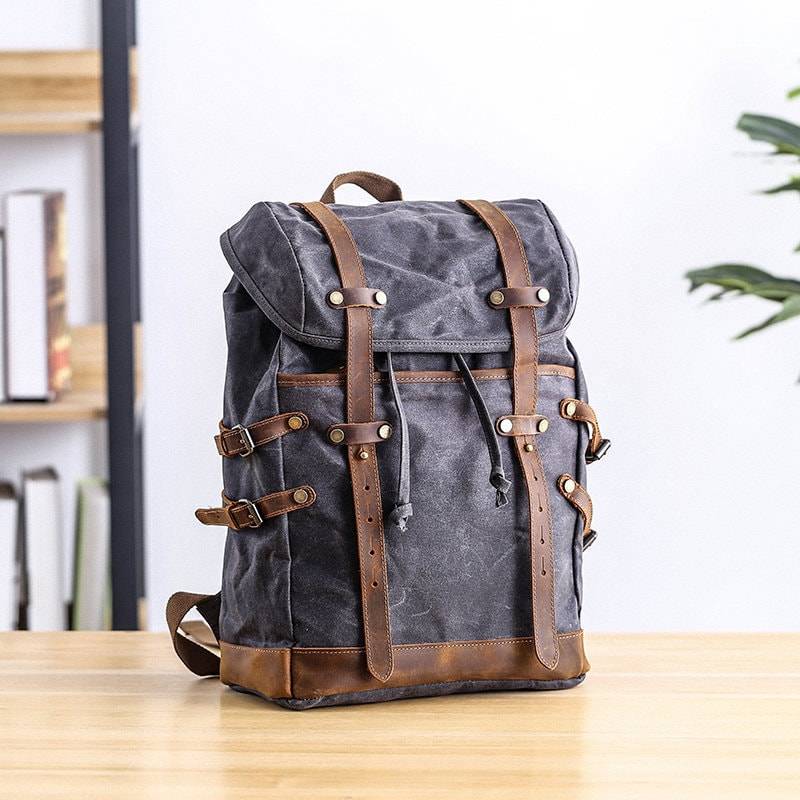 Großer Wasserdichter Reiserucksack Gewachste Leinwand Schulrucksack 15, 6 "' Laptop Rucksack Unisex Täglicher Weekender Weihnachtsgeschenk von trendyhandmadestudio