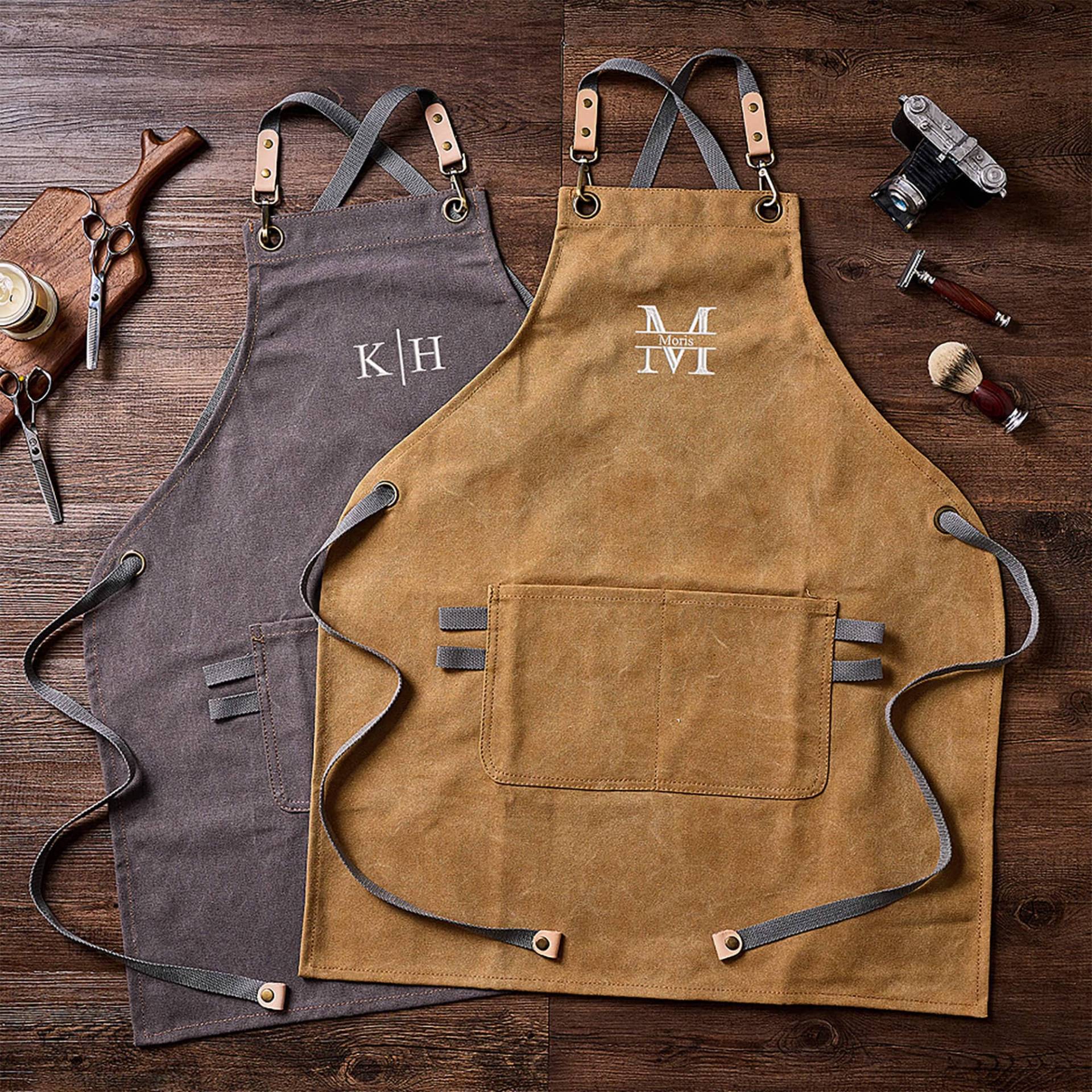 Personalisierte Canvas-Schürze, Canvas Workshop-Schürze, Barkeeper-Schürze, Bestickte Küchenschürze, Barbeque-Schürze, Kochschürze von trendyhandmadestudio
