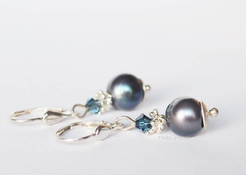 Ohrringe, 925Er Silber, Perlen, Krone, Süßwasserperlen, Echte Krönchen, Perlenohrringe, Blau, Königstochter von tresjulieHamburg
