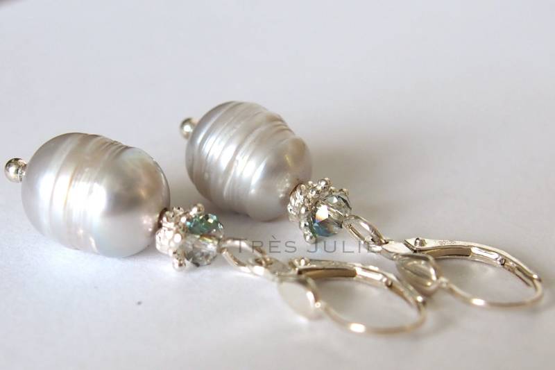 Ohrringe, 925Er Silber, Perlen, Krone, Süßwasserperlen, Echte Krönchen, Perlenohrringe, Grau von tresjulieHamburg