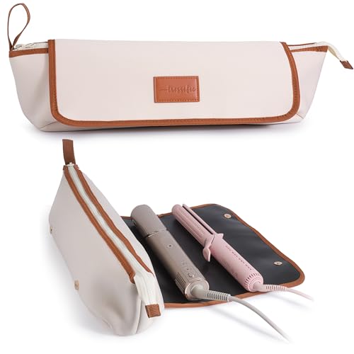 Reisetasche mit großer Kapazität für heiße Haarwerkzeuge/hitzebeständige Silikonmatte für Lockenstäbe, Glätteisen, Glätteisen, Organizer mit Reißverschlusstaschen und Beuteln für Haarpflegezubehör von tressific