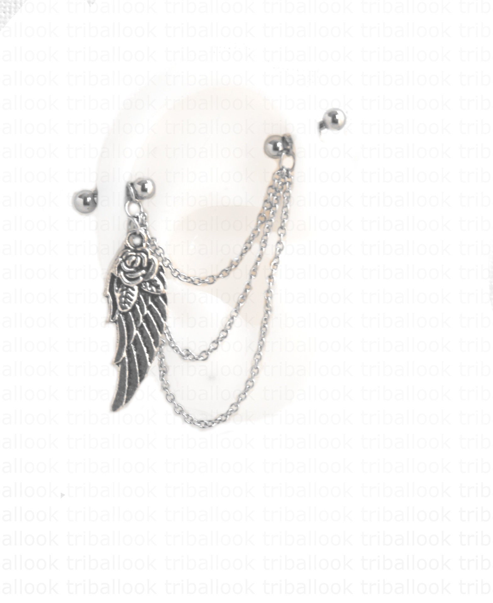 Industrial Barbell, Piercing, Bar, Piercing Kette, Engelsflügel Mit Rose | M1 Industrial Barbell, Piercing, Bar, Piercing Kette, Engelsflügel Mit Rose | M1 von triballook