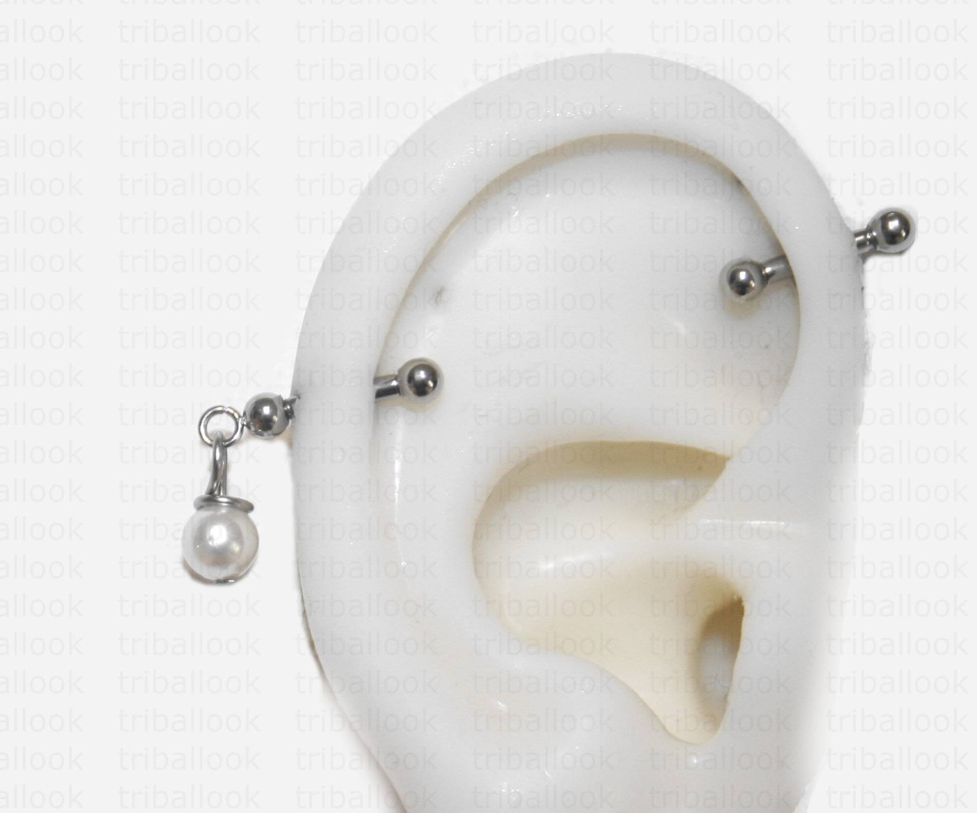 Süßwasser Perle Industrial Barbell Piercing 316L Edelstahl Süßwasser Perle Industrial Barbell Piercing 316L Edelstahl von triballook