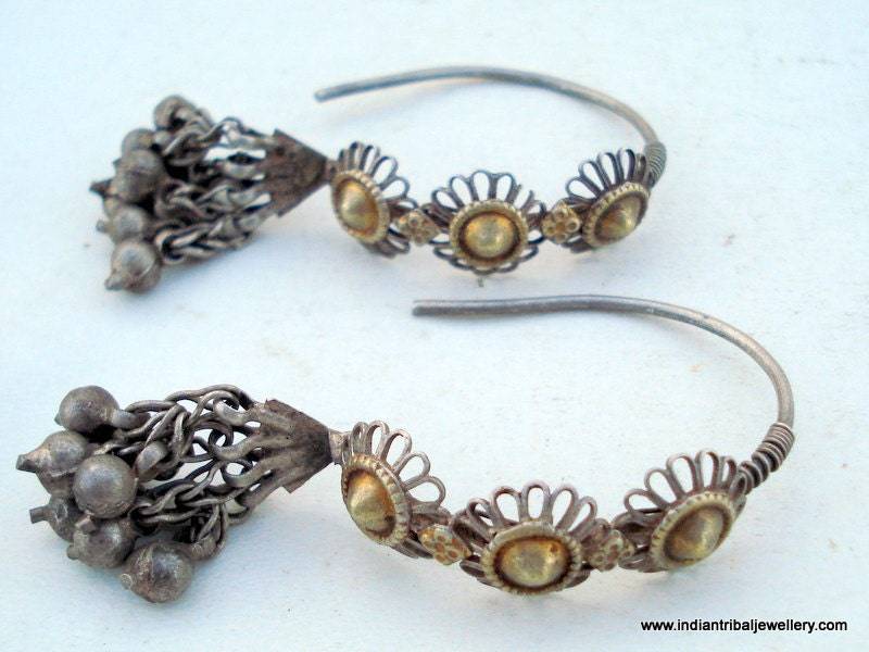 Alte Antike Stammes-Alte Silber Ohrringe Rajasthan von tribalsilver99