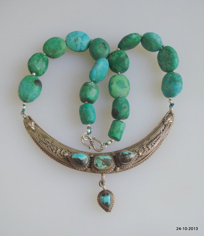 Alte Antike Stammes-Silberne Halskette Halsreif Rajasthan Indien von tribalsilver99