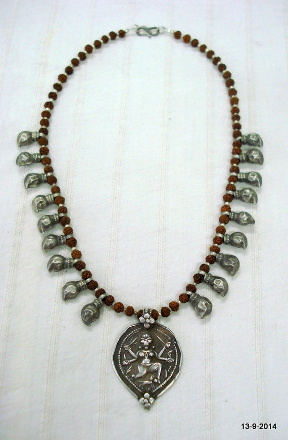 Alte Antike Stammes-Silberne Rudraksha Perlen Halskette Hindugott Shiva von tribalsilver99